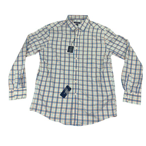 Club Room Mens Regular Fit Tech Stretch Plaid Button Down Shirt Multicolor M - Picture 1 of 4